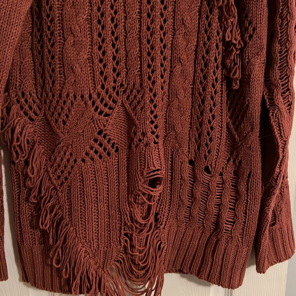 Love Richie Rust Brick Distressed Cable Knit Sweater Top NWT - Picture 8 of 14